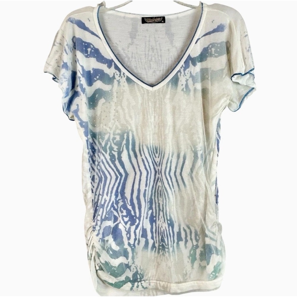 Y2K Vanilla Sugar Mesh Short Sleeve V-Neck Shirt Women's Size Medium Top